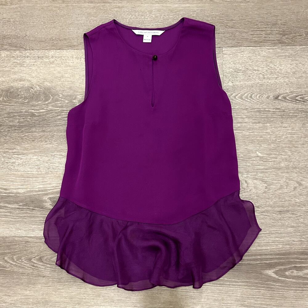 Alexandrie Silk Sleeveless Ruffle Tank Peplum Top Purple Amethyst P (XS) - Picture 7 of 14